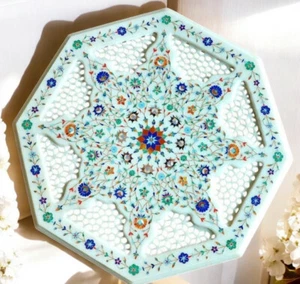 Mesa de centro multipiedra de mármol blanco de 24" exquisita arte con incrustaciones hechas a mano para el hogar - Imagen 1 de 8
