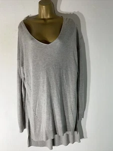 BNWT Womens Papaya Large Page Grey Thin Knit Relax Fit Pullover V Neck jumper. - Picture 1 of 7
