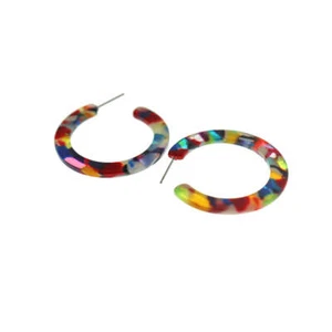 Half Hoop Stainless Steel and Resin Earrings - Rainbow - 2 Pieces 1 Pair - ER075 - Picture 1 of 1