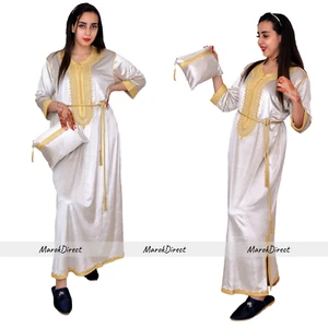 Vestido Largo de Caftán Marroquí Eid Para Mujer Bordado Terciopelo Suave Caftán Elegante - Imagen 1 de 10