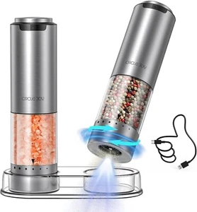 Salt and Pepper Grinder Set Electric Rechargeable Stainless Steel Pepper Mill Se - Picture 1 of 6