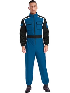 Men's Overalls Lightweight Mechanic Racing Suit Stand Collar Driver Coveralls - Picture 1 of 55