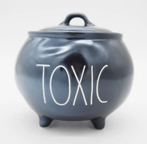 Rae Dunn Magenta Glossy Black White TOXIC Cauldron Jar Cannister w/Lid New - Picture 1 of 9