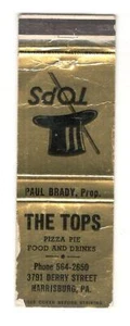 THE TOPS PIZZA PIE HARRISBURG PENNSYLVANIA Vintage Matchbook Cover SM10 - Picture 1 of 2
