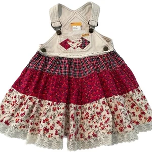 Vestido Vintage Bonjour Mono Patchwork/Floral Estampado Bolsillos Niñas Talla 2 - Imagen 1 de 5