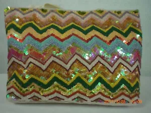 Pochette in raso con perline e paillettes design geometrico - Foto 1 di 2
