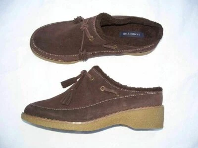 LANDS' END Nuevo Marrón Gamuza Borla Mules~Damas 6B~6 B~ Forrado de Vellón~Zapatos Cómodos Foto 1 de 3