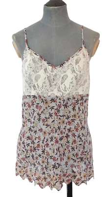 Chloe Top Camisole Floral Lace Panel Grey Multi Party V Neckline FR 36 size  S - Image 1 of 4