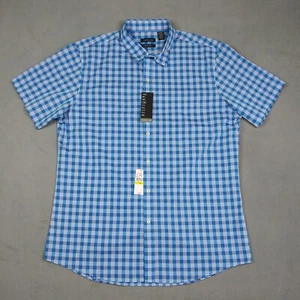Van Heusen Slim Fit Button Up Shirt Mens Size 16-16 1/2 Large Blue Preppy Office - Picture 1 of 8