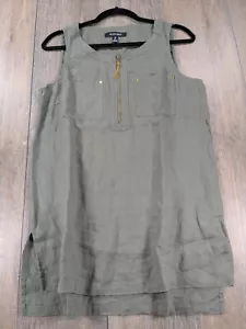 Ellen Tracy Tunika Top Damen klein grün 100% Leinen ärmellos Taschen Reißverschluss Strand - Bild 1 von 9