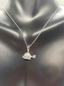  925 STERLING SILBER SCHILDKRÖTE CHARM HALSKETTE ANHÄNGER MIT LABORGEFERTIGTEN DIAMANTEN - Bild 1 von 6