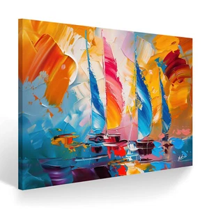 Leinwand Bild Abstrakt Bunt Segelboot Meer Wanddeko Wandbilder Wohnzimmer 5169A - Bild 1 von 19