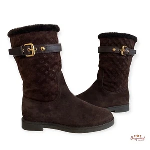 Original Louis Vuitton dunkelbraune Wildleder Lammfell Monogramm Stiefel Größe 36/6 - Bild 1 von 15