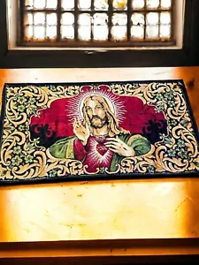 Vintage Jesus Herz Wandteppich Wandbehang 37” x 19” Hergestellt im Libanon - Bild 1 von 11