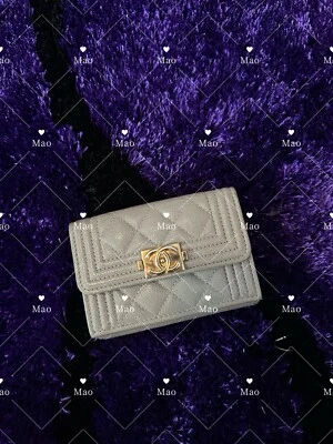 Rare Gray Chanel Boy Trifold Flap Wallet Caviar💜 - Image 1 of 4