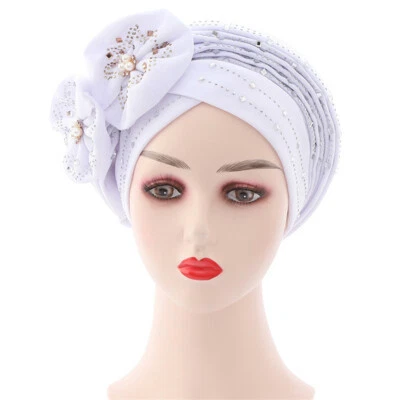 African Hijab Turban Head Wrap Aso Oke Chemo Caps Bonnet Hats Auto Gele Headtie - Image 1 of 4