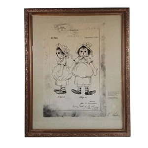 Vintage Framed Raggedy Ann Doll Patent Art Design Print By J.B. Gruelle 1915 - Picture 1 of 9
