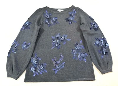 Свитер Chicos 0 серый с темно-синими блестками цветочный б/у в отличном состоянии супермягкий  - Изображение 1 из 4