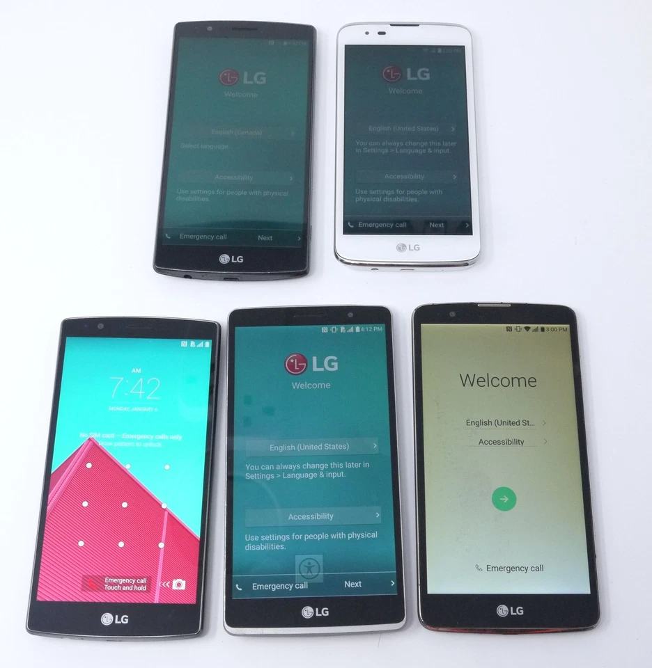 Lot of 5 LG Smartphones - For Parts - G4 / Stylo 2 / G Stylo - Image 1 of 4