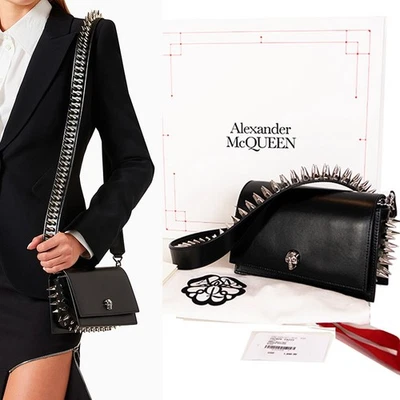 NEW $1,890 ALEXANDER MCQUEEN Black Leather Skull SPIKED BIKER Crossbody BAG NIB - Image 1 of 4