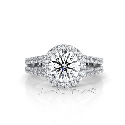 Conjunto de pinos Halo corte U haste dividida anel de noivado redondo diamante GIA H VS2 1,47 ctw - Imagem 1 de 2