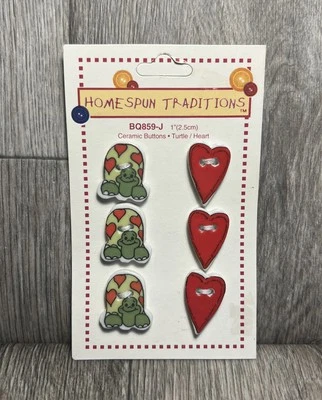Vintage Ceramic Buttons Turtle Hearts Pack Of 6 Homespun Traditions 1 Inch - Image 1 of 4