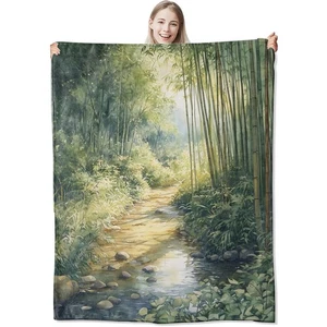 Watercolor Forest Flannel Throw Blanket 50x60 Inch, Peaceful Stream Path in L... - Bild 1 von 8