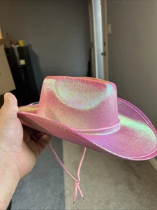Pink Cowboy Hat - Sparkly Metallic Cowgirl Hat for Party Iridescent One Size - Picture 1 of 8