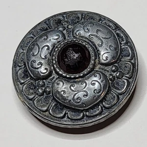 Antiker silberfarbener Knopf floral 19 mm Schlaufenschaft - Bild 1 von 4
