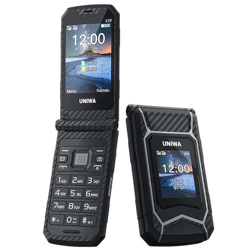 2.8" Double Screen 2G Dual SIM Rugged Style Flip Phone Keyboard Unlocked UNIWA - Image 1 of 4