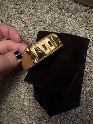 Hermes Collier de Chien Armband hellbraun gelbgoldfarben 8 Zoll T3 - Bild 1 von 4