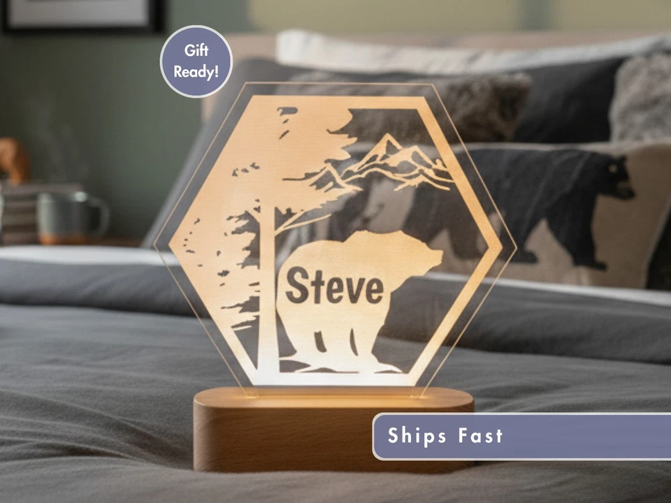 Luz LED con nombre personalizada Bear, letrero personalizado para decoración de dormitorio Foto 1 de 4