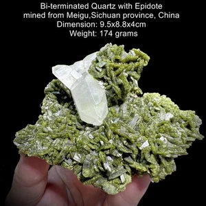 Fine Bi-terminated Quartz with Epidote from Meigu, Sichuan, China #128 - Picture 1 of 5