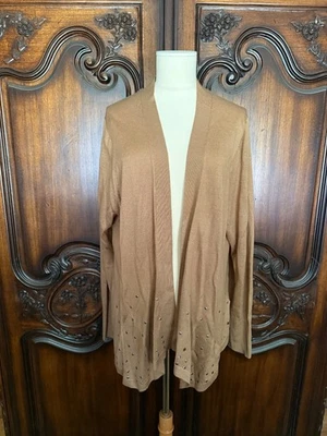 New Relativity Women's Beige Bejeweled Open Front Sweater Size 2X - Image 1 of 2