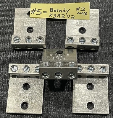 {#5}~Burndy K3A2U2  Mechanical Lug,# 2 Max, 3 Conductor, 2 Hole,5-Offered - Image 1 of 2