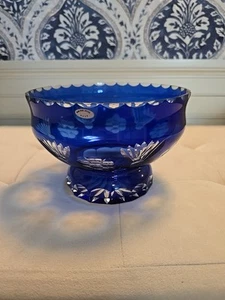 Ciotola cristallo vintage blu cobalto fatta a mano, 8", URSS, nuova, molto bella - Foto 1 di 7