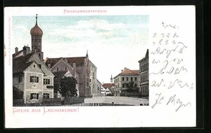 Lechhausen, Friedbergerstrasse mit Kirche, Ansichtskarte 1898  - Picture 1 of 2