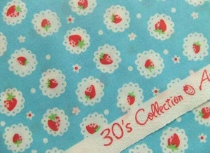 Atsuko Matsuyama Discontinued Strawberry Lace Fabric Blue 50cm Width - Picture 1 of 2