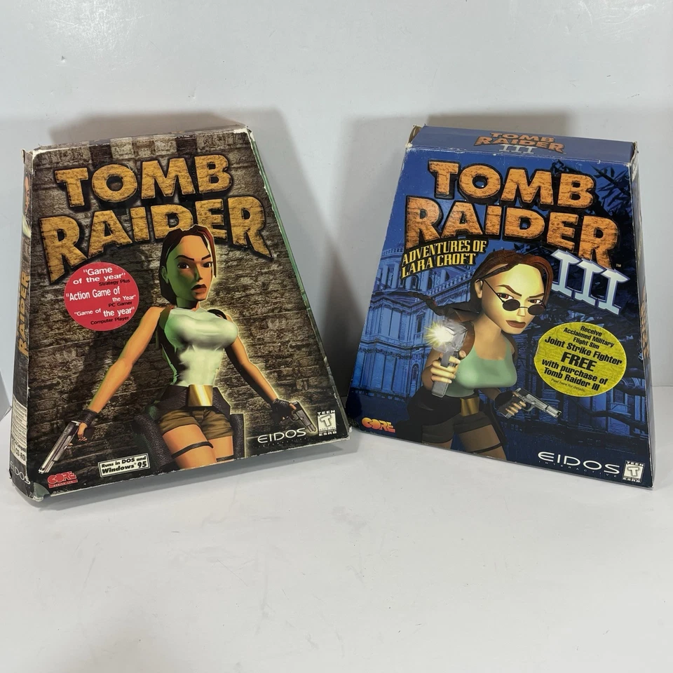 Tomb Raider/Tomb Raider 3 Trapezoid Box Big Box PC Game Vintage 1996-Complete - Image 1 of 4