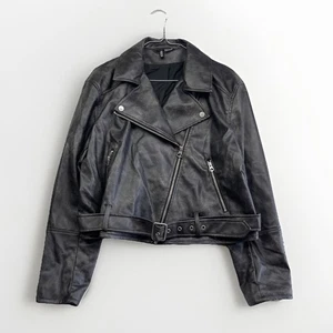 Divided H&M Womens Off-Black Faux Leather Full Zip Moto Jacket Biker Size M - Bild 1 von 13