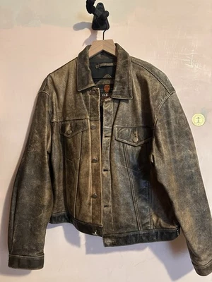 Bonita chaqueta vintage de cuero de cuero talla grande para hombre. Foto 1 de 4