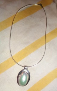 Nachlassstück Sterling 925 Vintage großer ovaler MOP Anhänger signiert 16" Schlangenkette - Bild 1 von 3