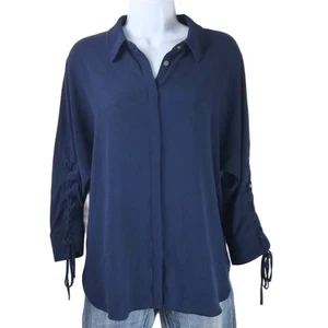 Vince Camuto Lace Up Tie Sleeve Shirt M Blue - Picture 1 of 8