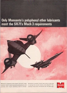 Monsanto 1967 Vintage Print Ad Polyphenylether Lubricants SR-71 Jet - Bild 1 von 1