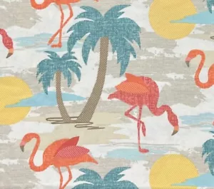 MILL CREEK FABRICS Flamingo Print Tropical (1-2/3 Yds x 54”W) Palm Trees Beach - Picture 1 of 3