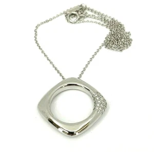 18K White Gold Tiffany & Co Diamond Cushion Pendant Necklace 0.15 Tcw - Picture 1 of 12