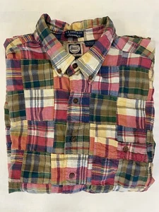 G. H. BASS & CO. Substantial Weight Madras Patchwork Plaid Short Sleeve Shirt L - Picture 1 of 5