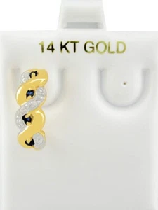 GENUINE BLUE SAPPHIRE & DIAMOND * Single* EARRING 14k YELLOW GOLD - New With Tag - Picture 1 of 3