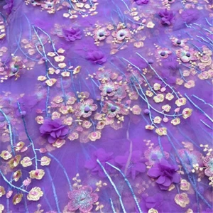 3D Flower Lace Embroidery Fabric Mesh Voile Tulle DIY Dress Skirt Curtain Sewing - Picture 1 of 18