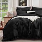Newspin Ruffle Twin Comforter Set, 5 Pieces Queen Bed in a Bag Black, Vintage...